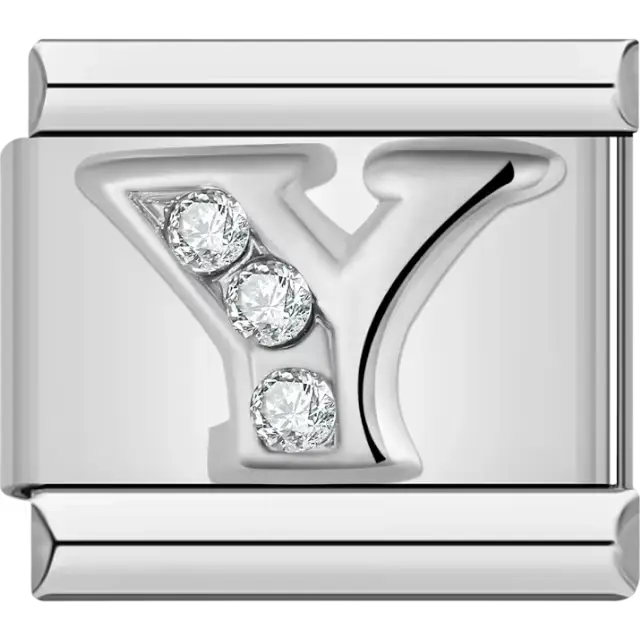 Silver letter "Y" with crystals Italian charm bracelet link