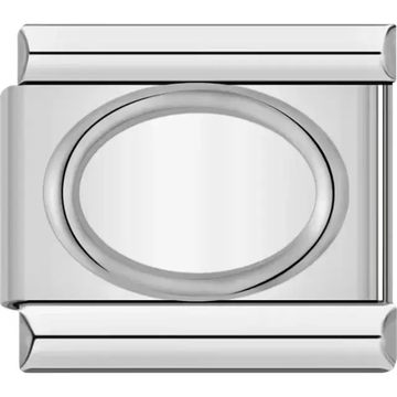 Plain silver charm with raised oval center Italian charm bracelet link