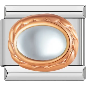 Silver oval stone with rose gold border Italian charm bracelet link