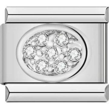 Silver oval design featuring eight clear crystals Italian charm bracelet link