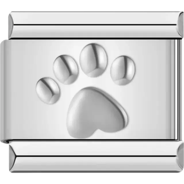 Embossed silver paw print Italian charm bracelet link