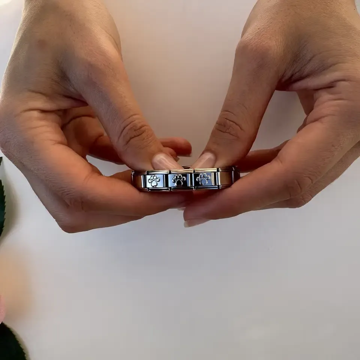 Embossed silver paw print Italian charm bracelet link