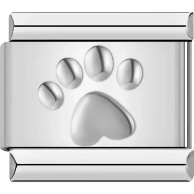 Embossed silver paw print Italian charm bracelet link