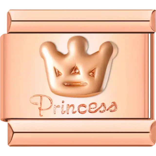 Crown with "Princess" text Italian charm bracelet link