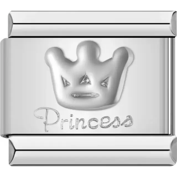 Crown with "Princess" text Italian charm bracelet link