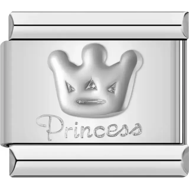 Crown with "Princess" text Italian charm bracelet link