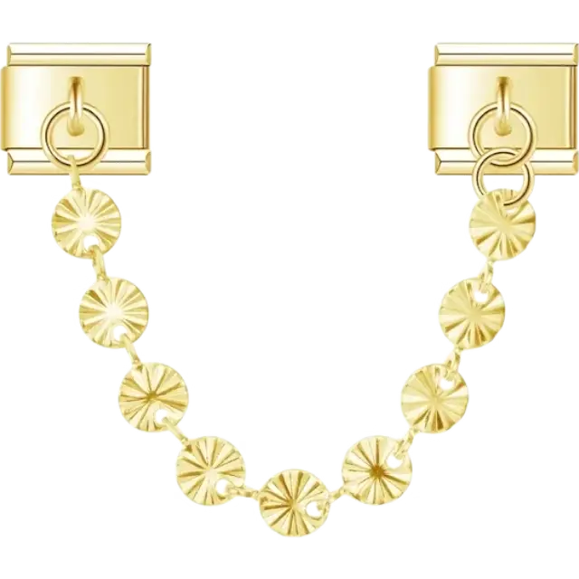 Safety chain with circular sunburst Italian charm bracelet link