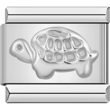 Embossed silver turtle design Italian charm bracelet link