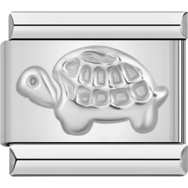 Embossed silver turtle design Italian charm bracelet link