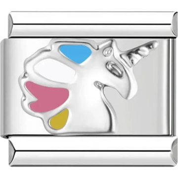 Silver unicorn with colorful details Italian charm bracelet link