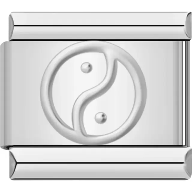 Embossed silver Yin-Yang design Italian charm bracelet link