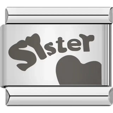 Black text with heart symbol spelling "Sister" Italian charm bracelet link