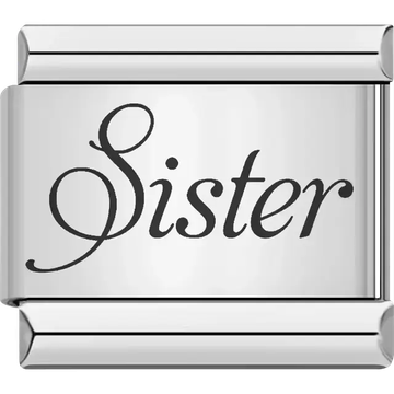"Sister" script text Italian charm bracelet link
