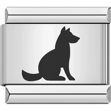 Black silhouette of a sitting dog with pointed ears Italian charm bracelet link