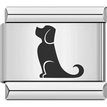Silhouette of a sitting puppy with a curled tail Italian charm bracelet link