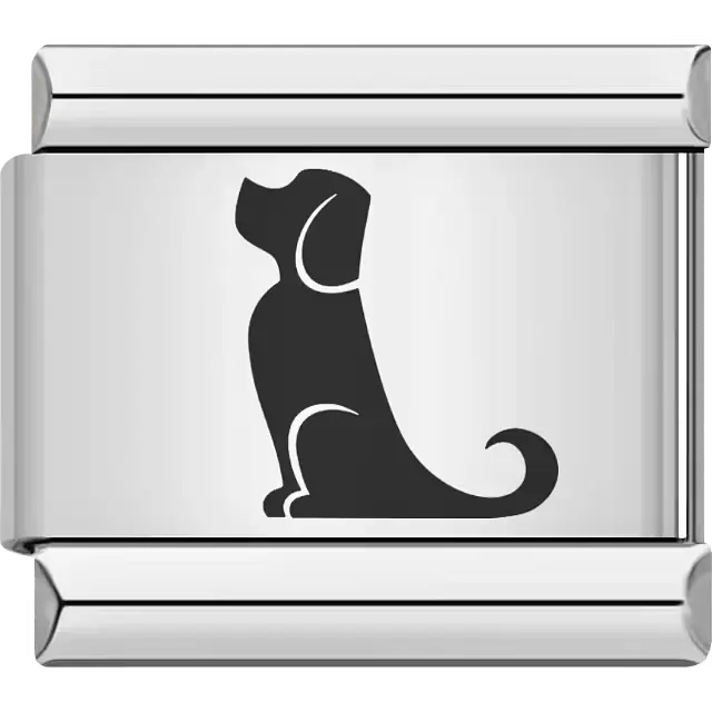 Silhouette of a sitting puppy with a curled tail Italian charm bracelet link
