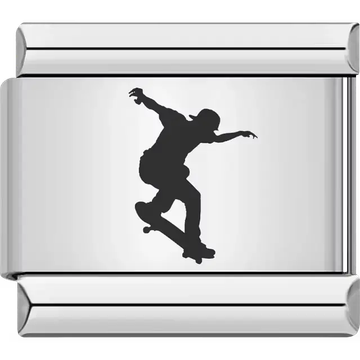 Black silhouette of a skateboarder performing a trick Italian charm bracelet link