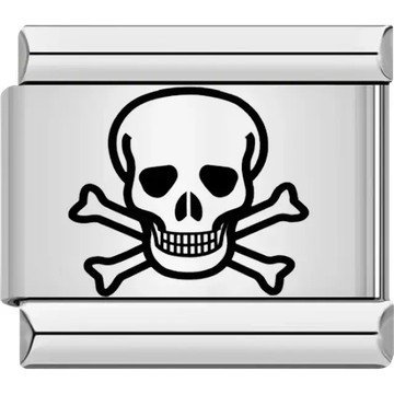 Black skull and crossbones design Italian charm bracelet link