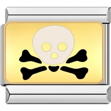 White skull with black crossbones on yellow background Italian charm bracelet link