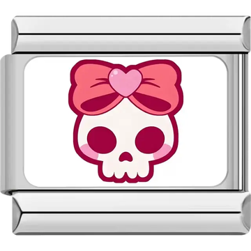 Skull with pink bow Italian charm bracelet link