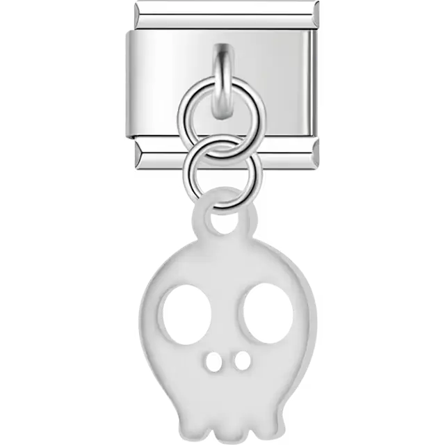 Skull outline dangle Italian charm bracelet link
