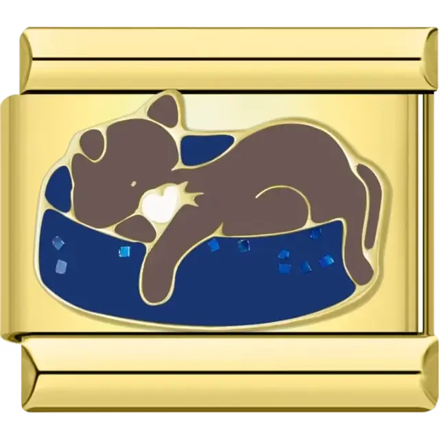 Sleeping brown dog on blue bed Italian charm bracelet link