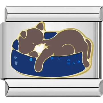 Sleeping brown dog on blue bed Italian charm bracelet link
