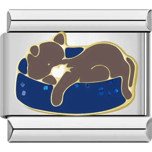 Sleeping brown dog on blue bed Italian charm bracelet link