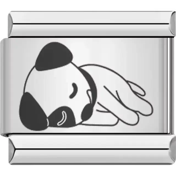 Cartoon-style sleeping puppy with black ears and spot on face Italian charm bracelet link