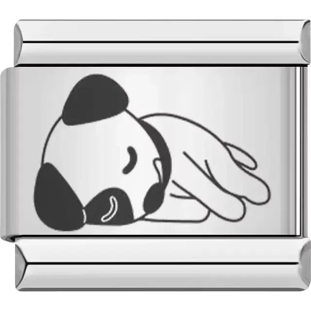 Cartoon-style sleeping puppy with black ears and spot on face Italian charm bracelet link