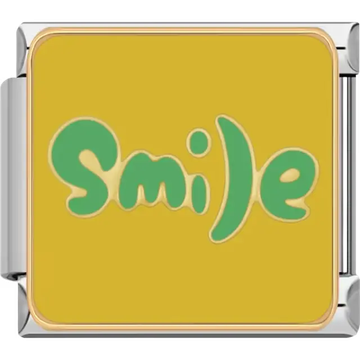 Green "Smile" text on a yellow background Italian charm bracelet link