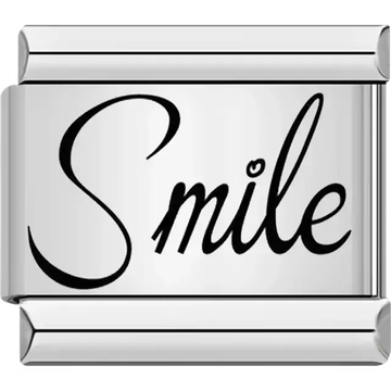 Black script Smile text Italian charm bracelet link