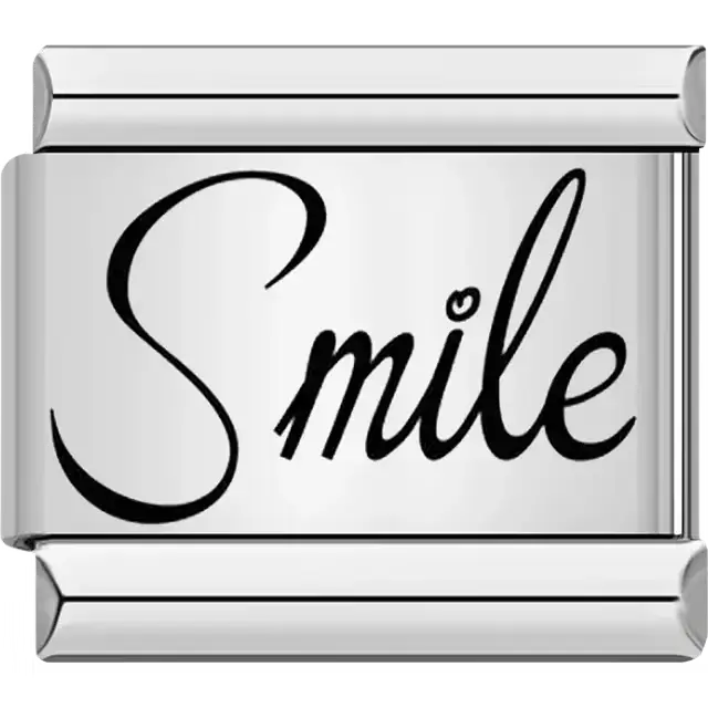 Black script Smile text Italian charm bracelet link