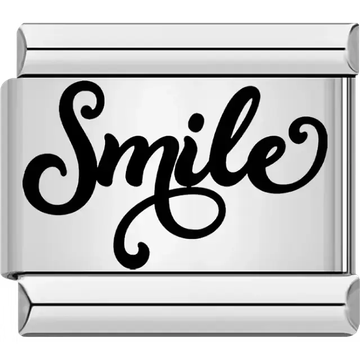 Black script Smile text Italian charm bracelet link