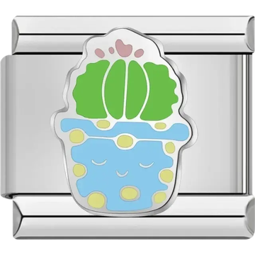 Smiling cactus with blue pot Italian charm bracelet link