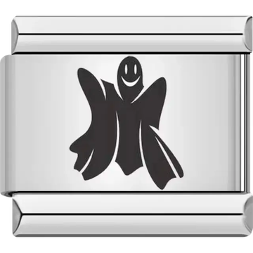 Black smiling ghost silhouette Italian charm bracelet link