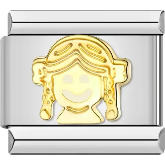 Girl face design with braided hair and gold-tone accents Italian charm bracelet link