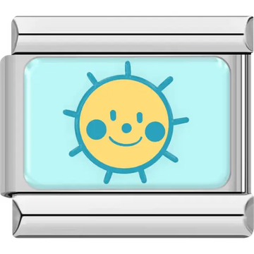 Light blue smiling sun face Italian charm bracelet link