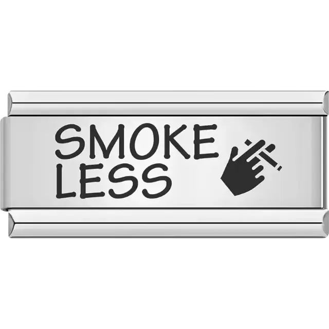 Black text "SMOKE LESS" with a hand holding a cigarette icon Italian charm bracelet link