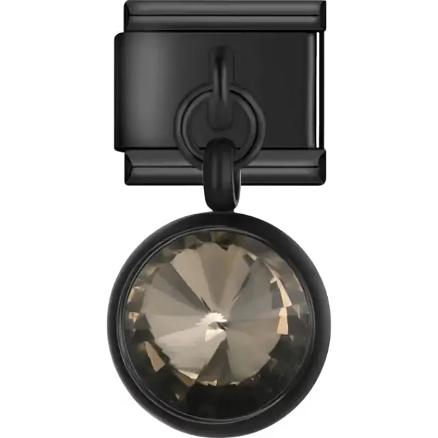 Black smoky crystal dangle Italian charm bracelet link