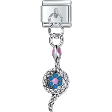 Snake pendant with pink and blue floral accents Italian charm bracelet link