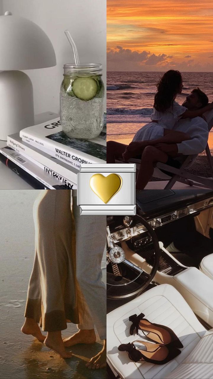 Gold Heart silver charm aesthetic collage