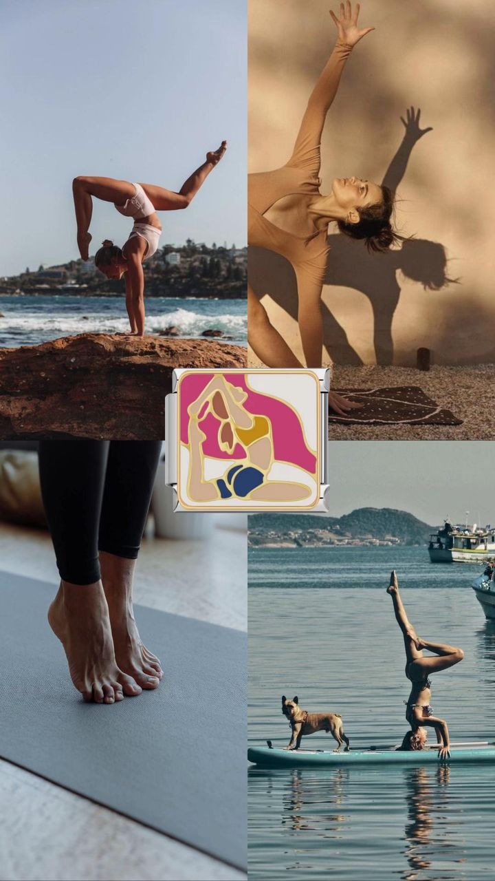 Yoga pose silver charm aesthetic collage