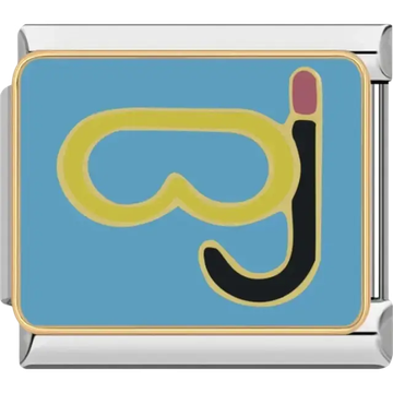 Snorkel and diving mask in yellow and black Italian charm bracelet link