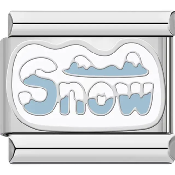 "Snow" text with a snow-capped mountain Italian charm bracelet link