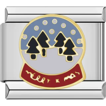 Snow globe with black trees and Merry Christmas text Italian charm bracelet link