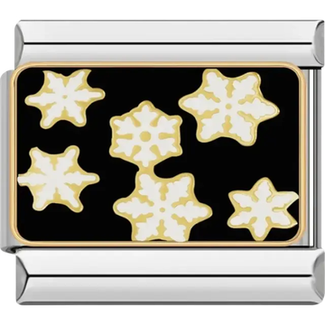 Multiple white snowflakes on a black background Italian charm bracelet link