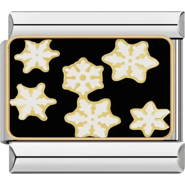 Multiple white snowflakes on a black background Italian charm bracelet link