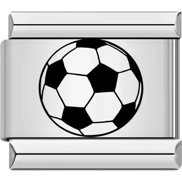 Black and white soccer ball Italian charm bracelet link