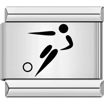 Black soccer player silhouette with ball Italian charm bracelet link